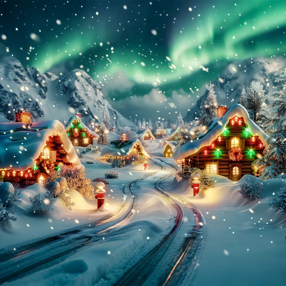 Aurora Lit Christmas Village Snowfall Backdrop BRP9-86