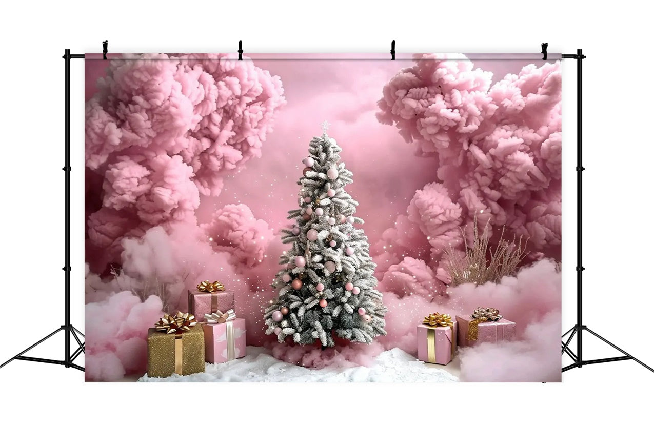 Pink Cloud Christmas Tree Gift Boxes Backdrop BRP9-89