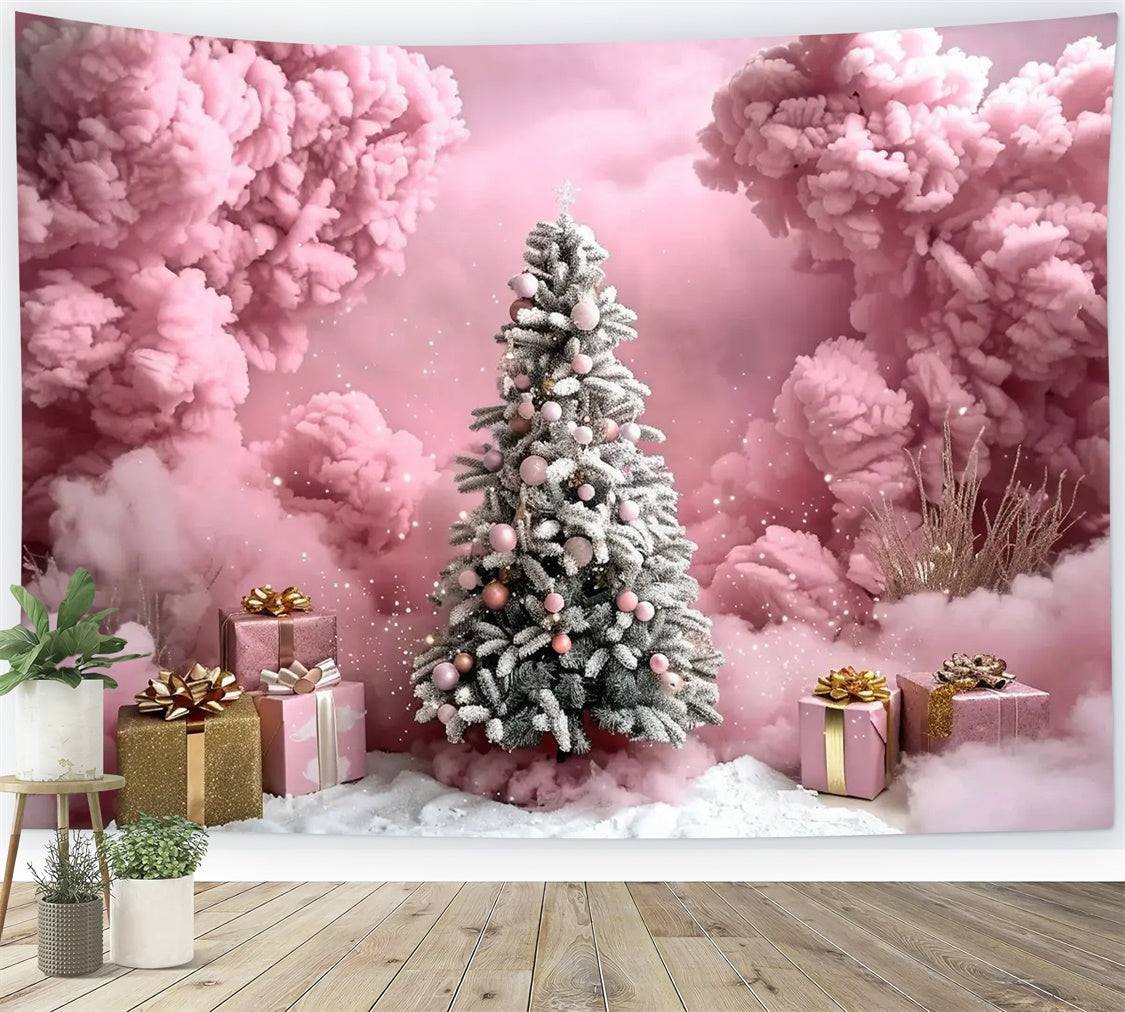 Pink Cloud Christmas Tree Gift Boxes Backdrop BRP9-89