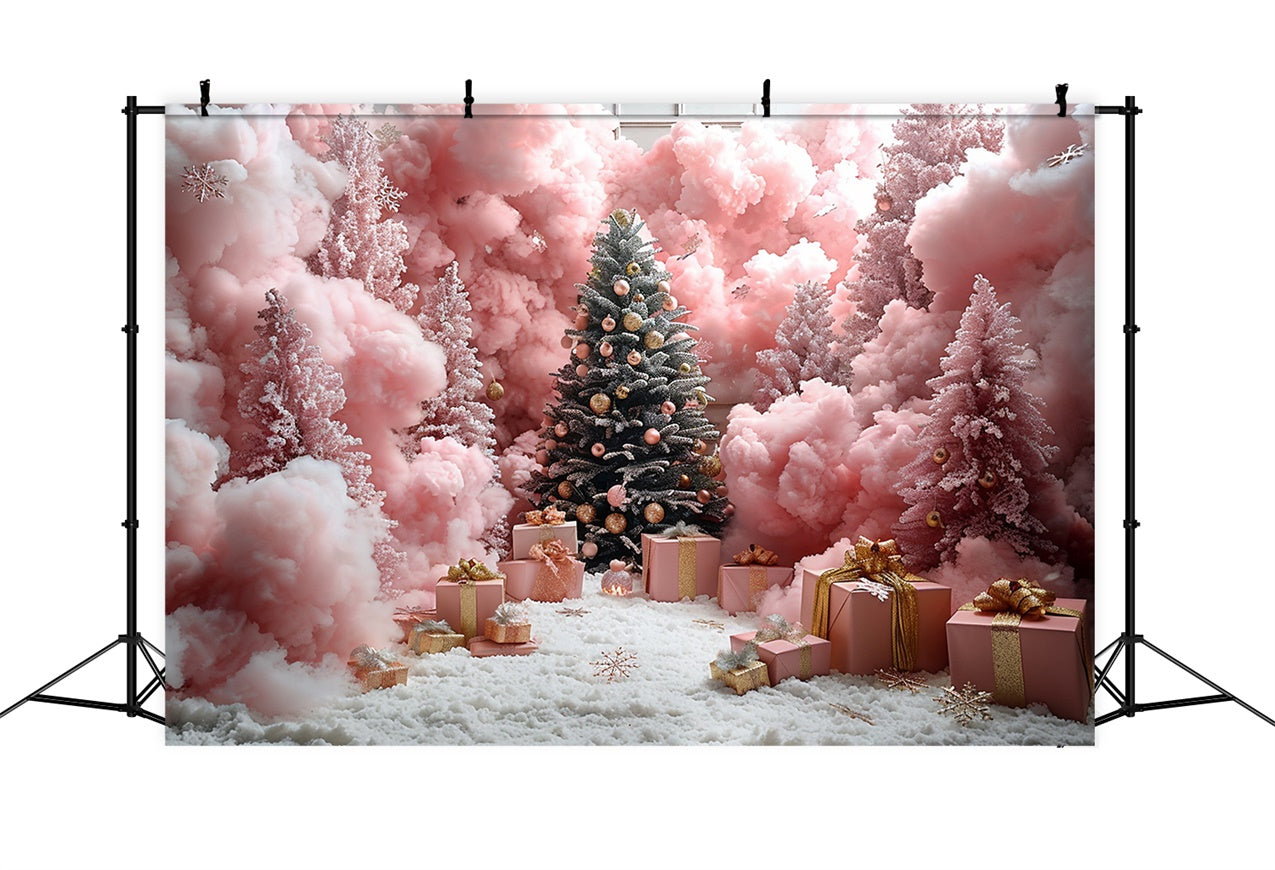 Pink Christmas Forest Snowflakes and Gifts Backdrop BRP9-90