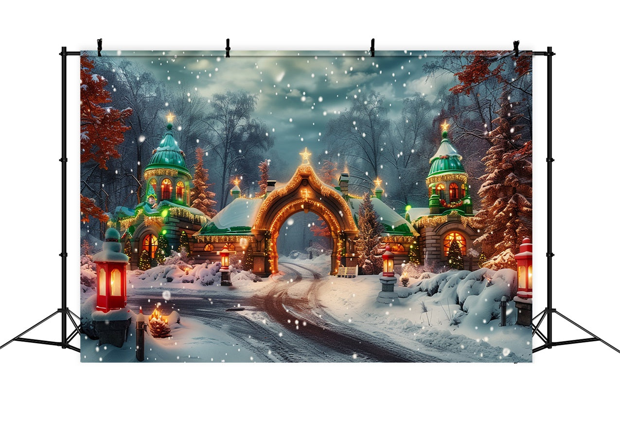 Christmas Castle Gate Snow and Lights Backdrop BRP9-94