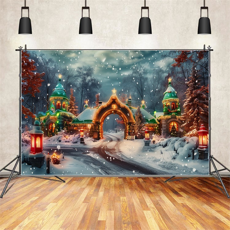 Christmas Castle Gate Snow and Lights Backdrop BRP9-94