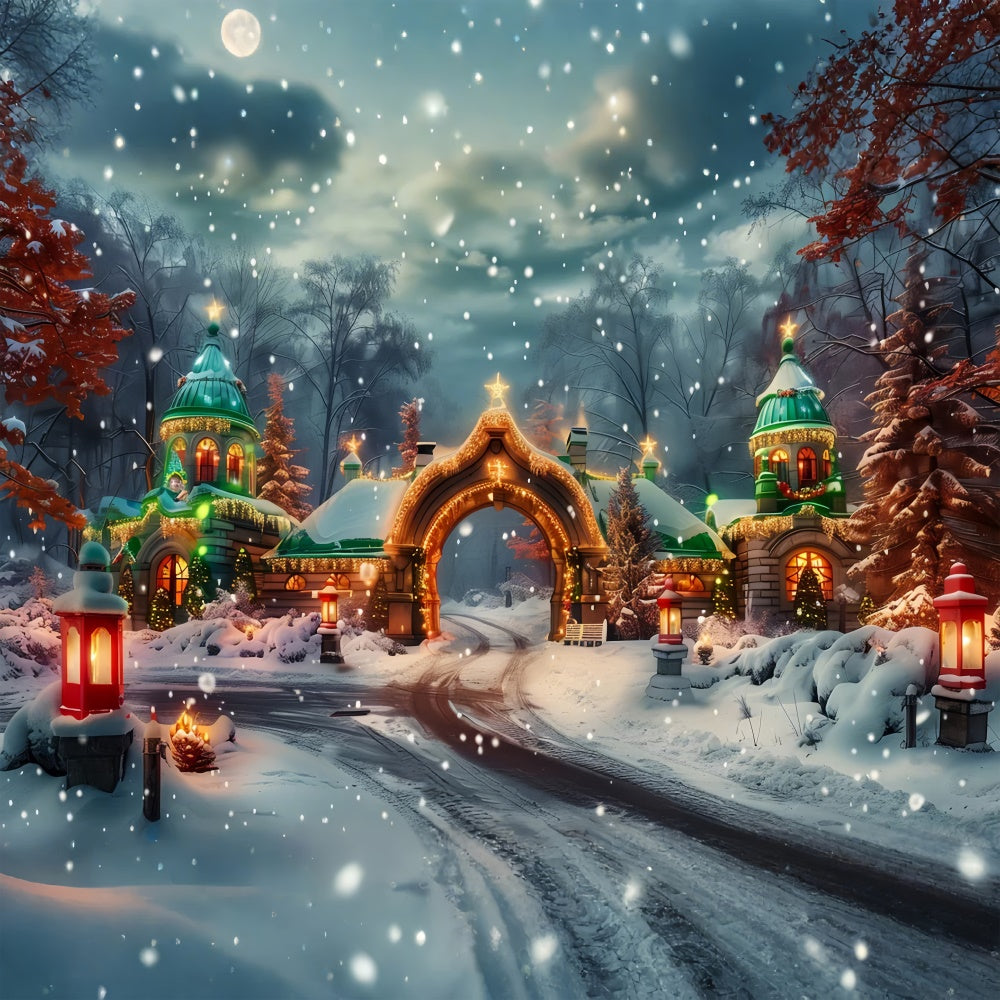 Christmas Castle Gate Snow and Lights Backdrop BRP9-94