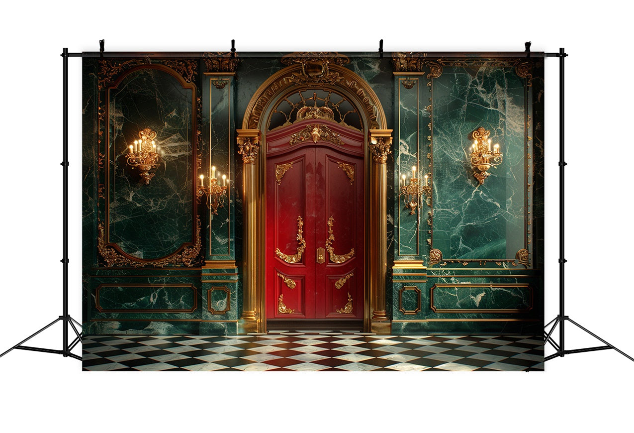 Christmas Royal Red Door Gold Ornaments Backdrop BRP9-95