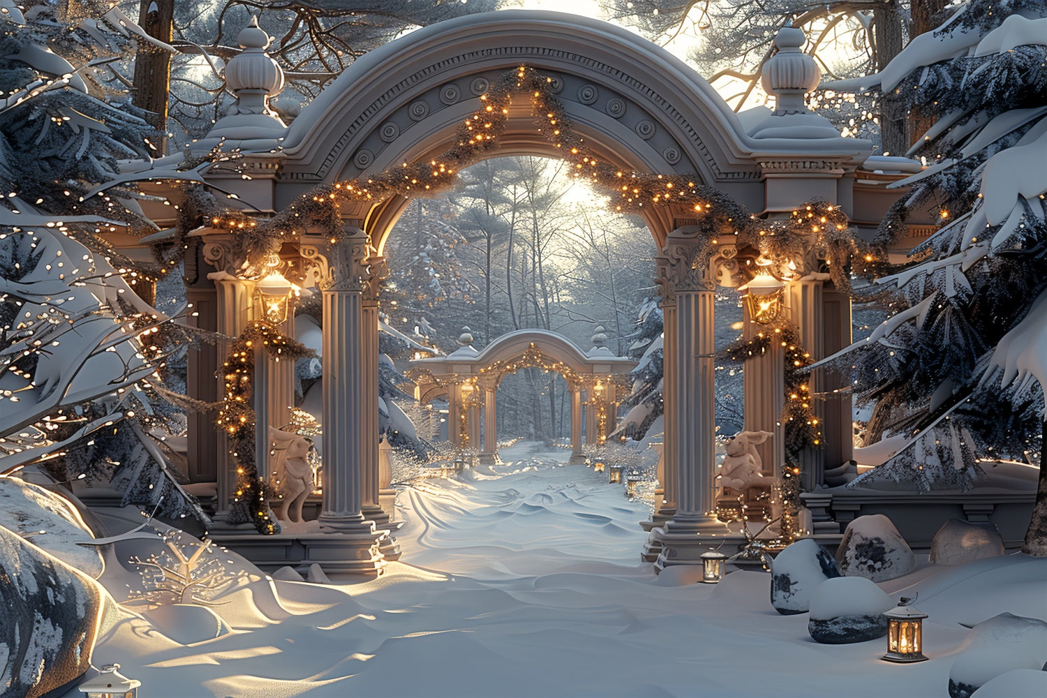 Frosty Christmas Arches Snow Lanterns Backdrop BRP9-97