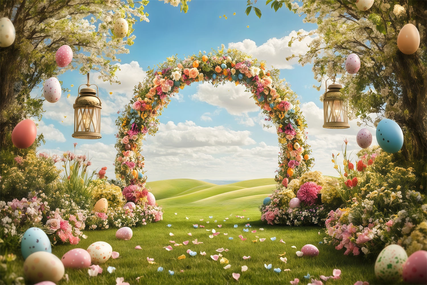 Backdrop For Easter Floral Archway Meadow Backdrop CJJ-165