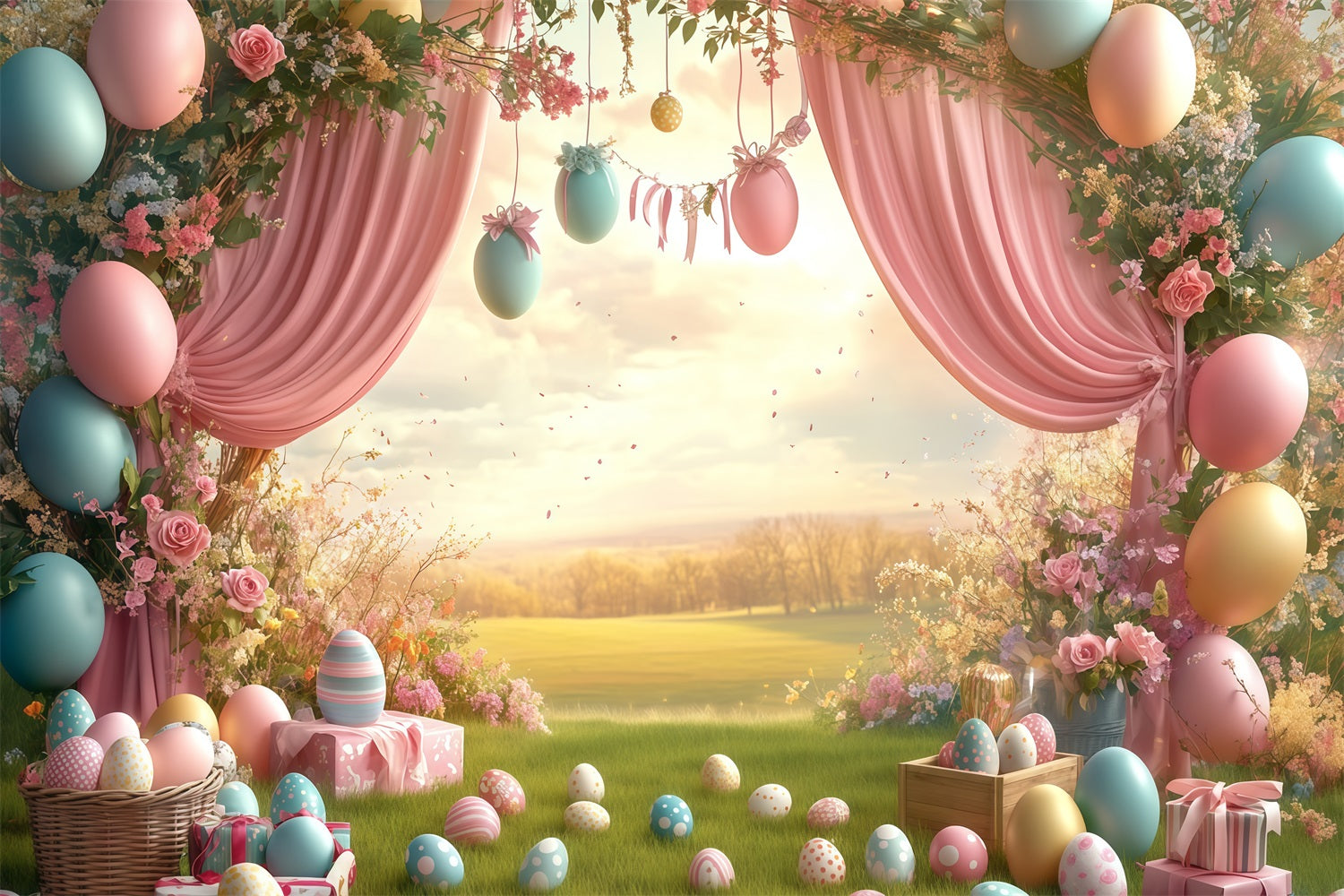 Easter Egg Backdrops Floral Egg Wonderland Backdrop CJJ-166