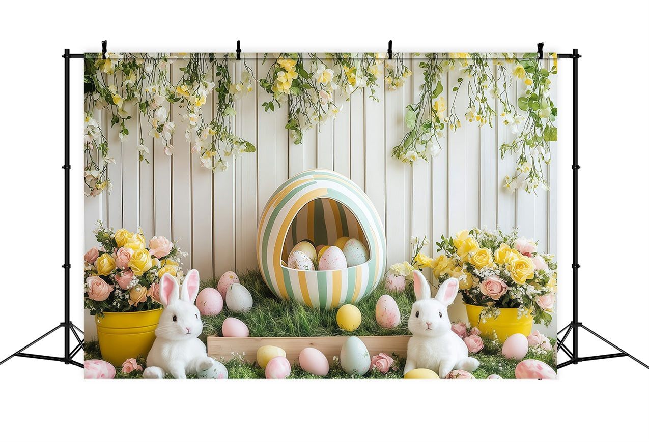 Easter Bunny Backdrop Floral Bunny Egg Celebration Backdrop CJJ-168