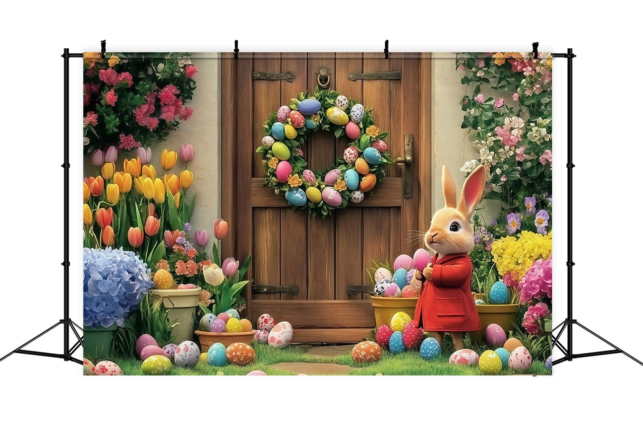 Easter Bunny Photo Backdrop Blooming Door Bunny Backdrop CJJ-170