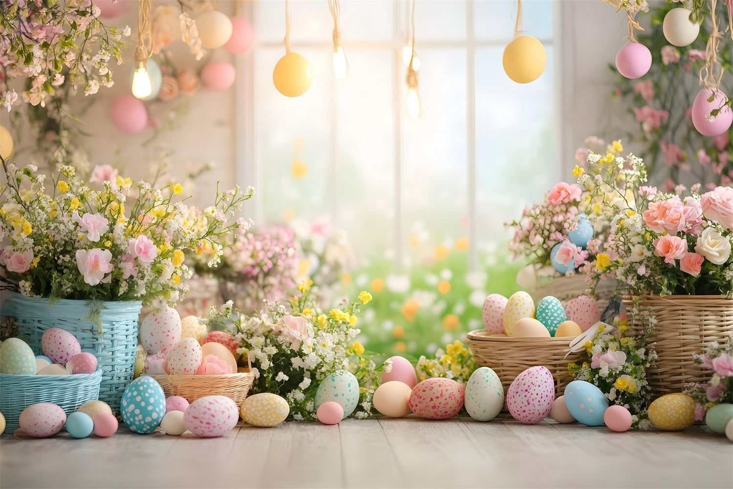 Easter Picture Backdrops Egg Floral Window Backdrop CJJ-171