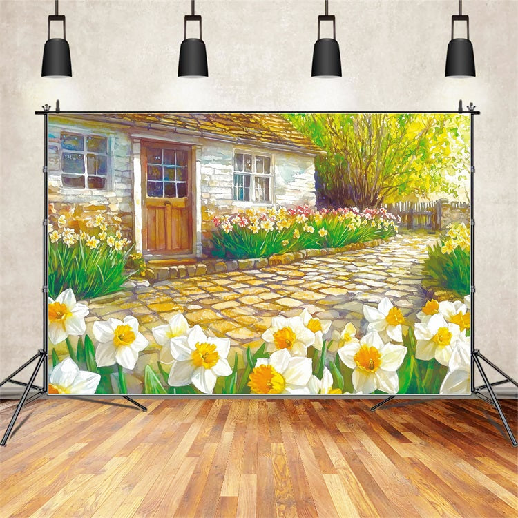 Daffodil Backdrop Rustic Cottage Yellow Flowers Backdrop CJJ2-11