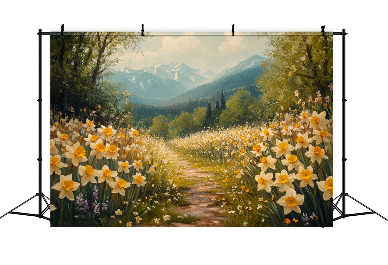 Daffodil Backdrop Mountain Path Wildflower Backdrop CJJ2-12