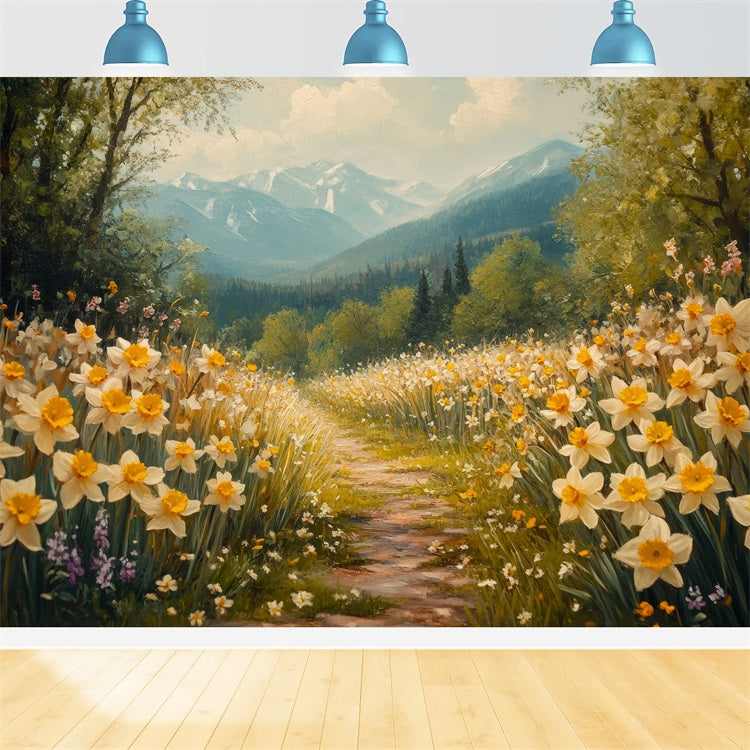 Daffodil Backdrop Mountain Path Wildflower Backdrop CJJ2-12