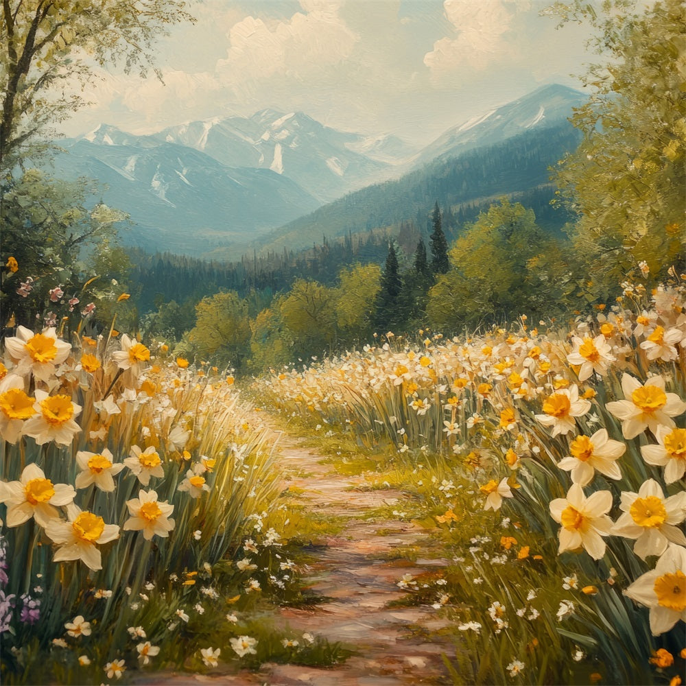 Daffodil Backdrop Mountain Path Wildflower Backdrop CJJ2-12