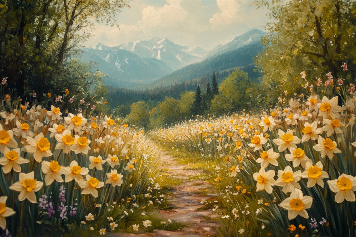 Daffodil Backdrop Mountain Path Wildflower Backdrop CJJ2-12