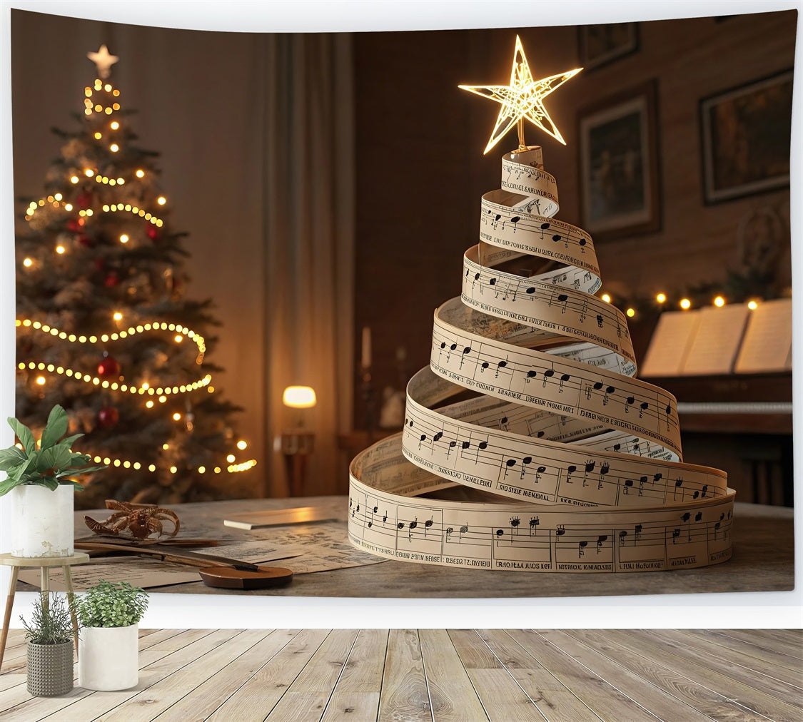 Joy to the World Backdrop Christmas Tree Sheet Music Backdrop CJJ2-14