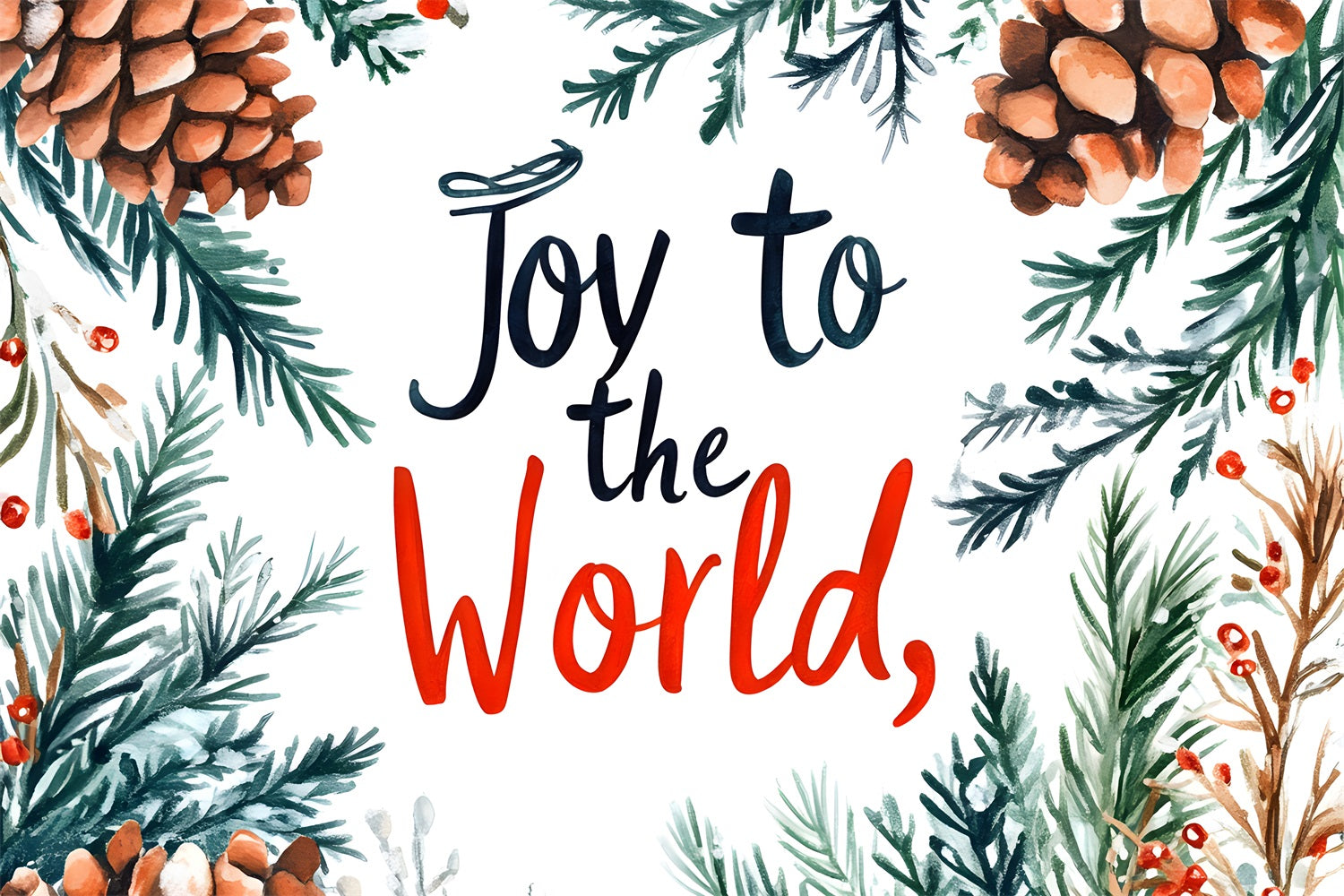 Joy to the World Backdrop Pine Branch Christmas Backdrop CJJ2-23