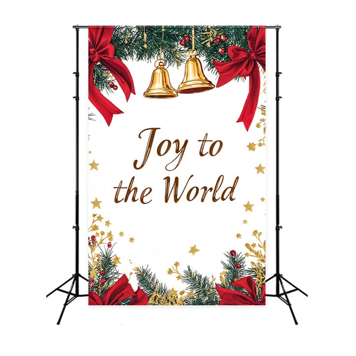 Joy to the World Backdrop Christmas Bells Red Ribbons Backdrop CJJ2-24