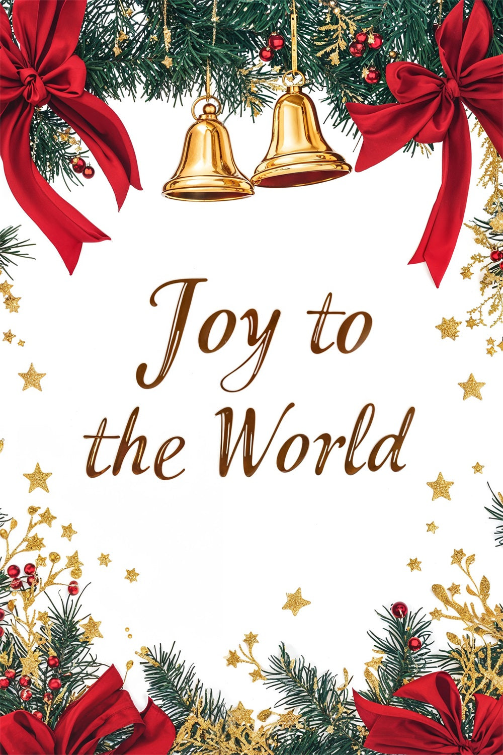 Joy to the World Backdrop Christmas Bells Red Ribbons Backdrop CJJ2-24