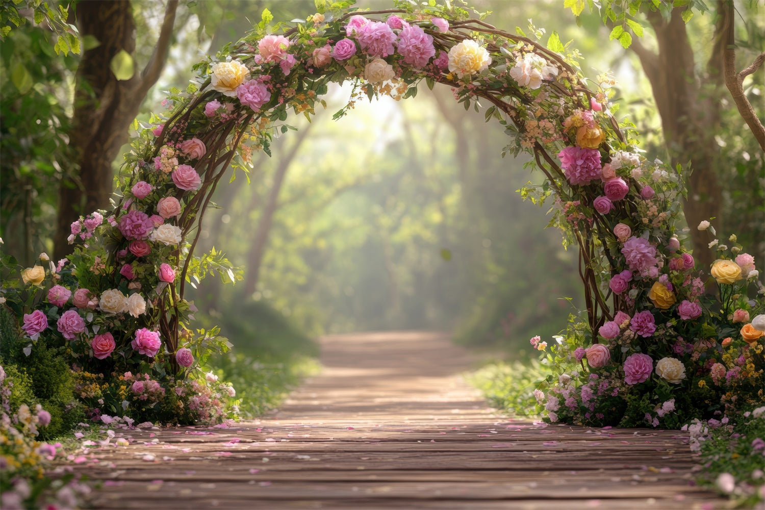 Photography Backdrop Forest Elegant Flower Arch Trail Backdrop CJJ2-62