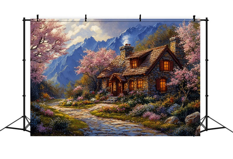 Forest Photo Backdrop Cozy Mountain Cottage Flower Backdrop CJJ2-65