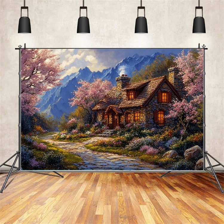 Forest Photo Backdrop Cozy Mountain Cottage Flower Backdrop CJJ2-65