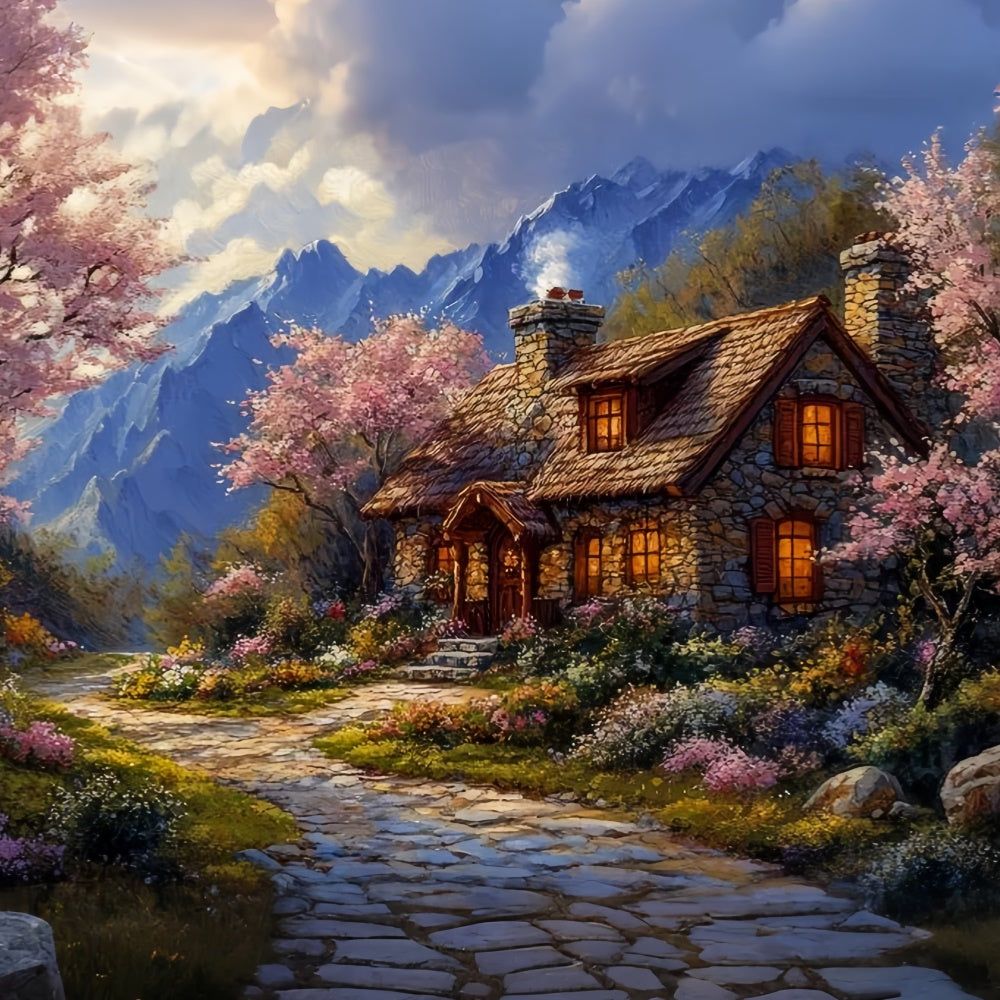 Forest Photo Backdrop Cozy Mountain Cottage Flower Backdrop CJJ2-65