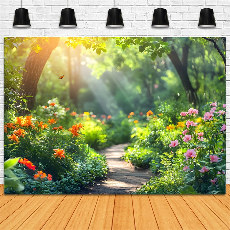 Backdrop Forest Glowing Sunlit Flower Trail Backdrop CJJ2-67