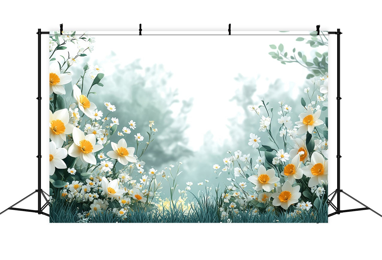 Daffodil Backdrop Serene White Bloom Floral Backdrop CJJ2-8