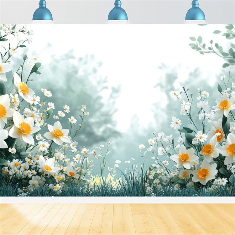 Daffodil Backdrop Serene White Bloom Floral Backdrop CJJ2-8