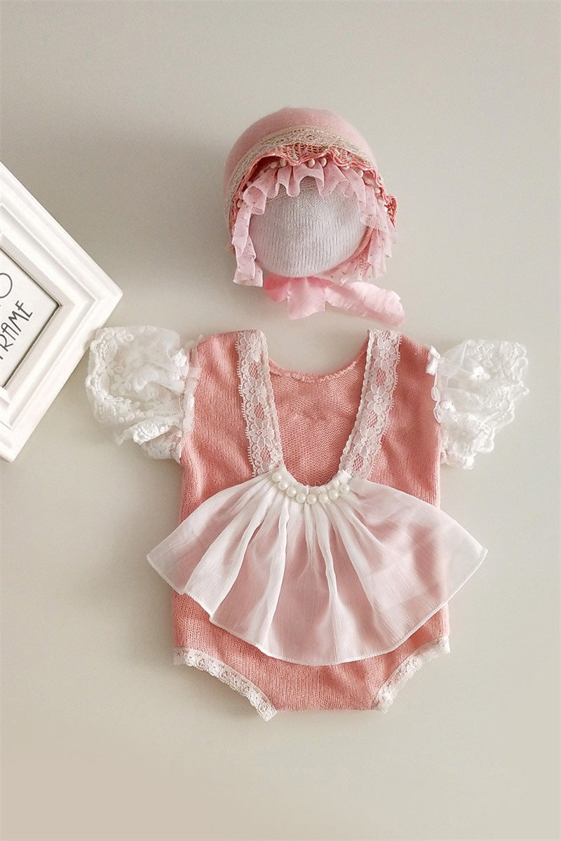 Newborn photography props lace one-piece dress for baby girl (with matching headpiece) CL5