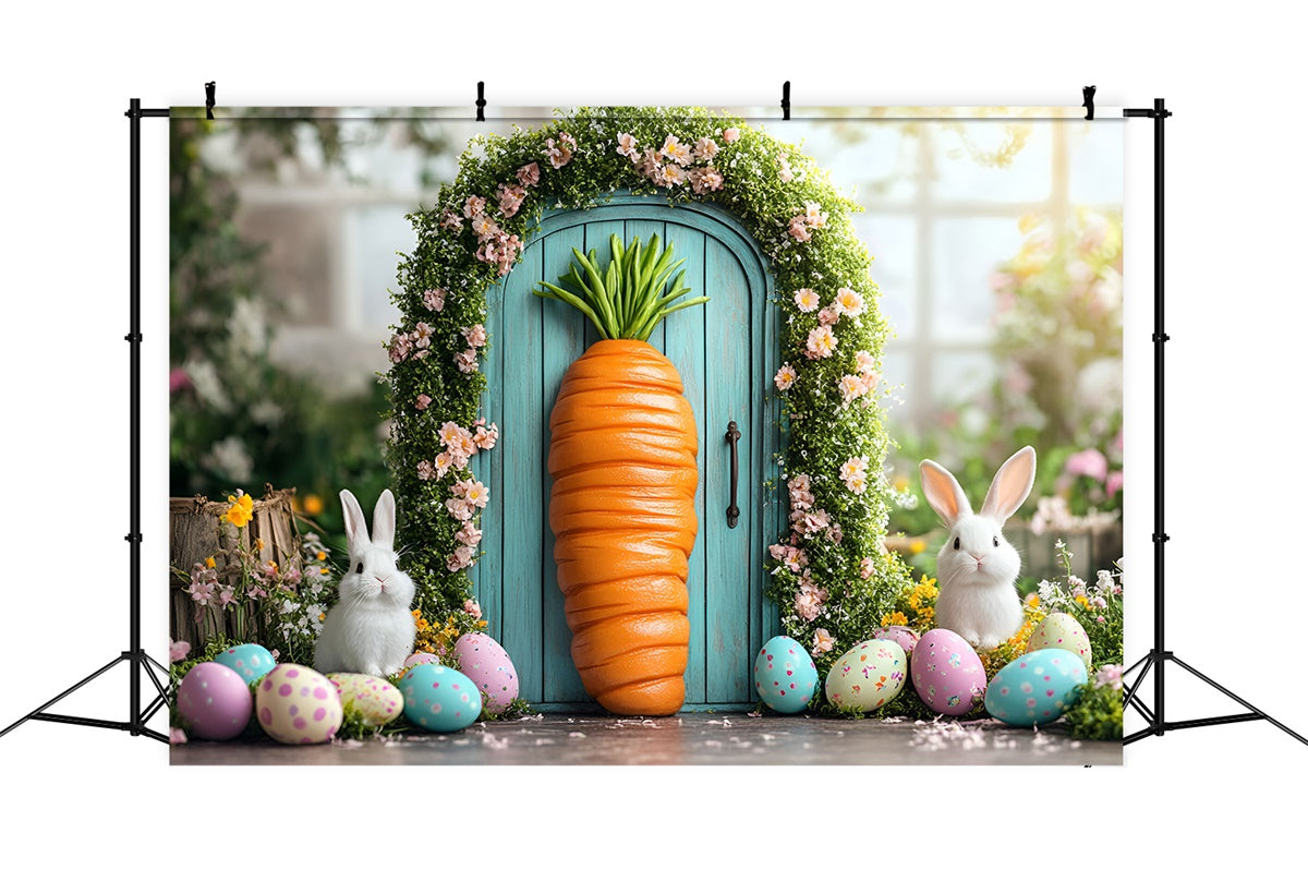 Easter Backdrops For Photography Carrot Doorway Floral Bunny Backdrop CSH2-1