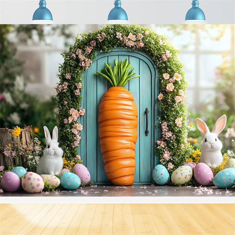 Easter Backdrops For Photography Carrot Doorway Floral Bunny Backdrop CSH2-1