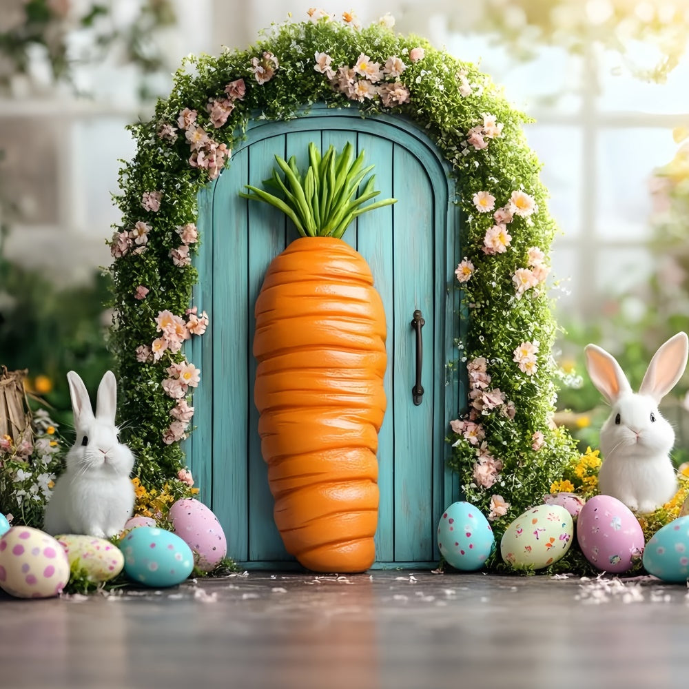 Easter Backdrops For Photography Carrot Doorway Floral Bunny Backdrop CSH2-1