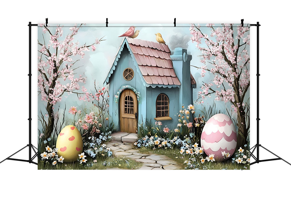 Easter Picture Backdrops Egg Garden Bunny Cottage Backdrop CSH2-10