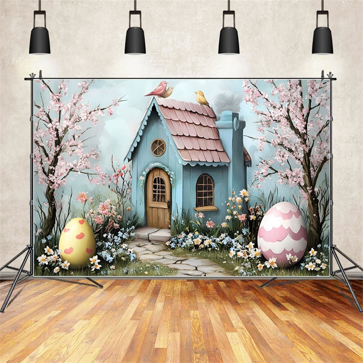 Easter Picture Backdrops Egg Garden Bunny Cottage Backdrop CSH2-10