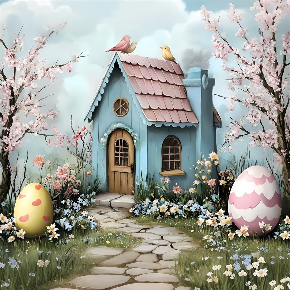 Easter Picture Backdrops Egg Garden Bunny Cottage Backdrop CSH2-10