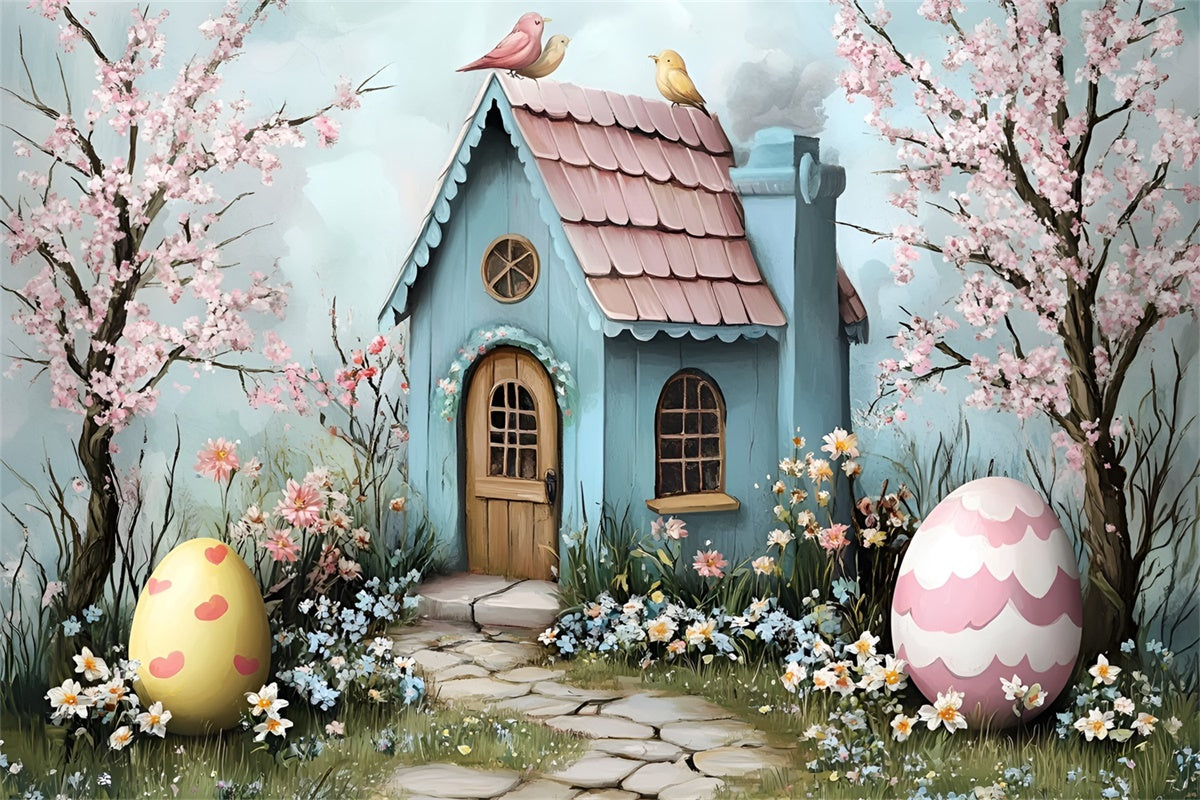 Easter Picture Backdrops Egg Garden Bunny Cottage Backdrop CSH2-10