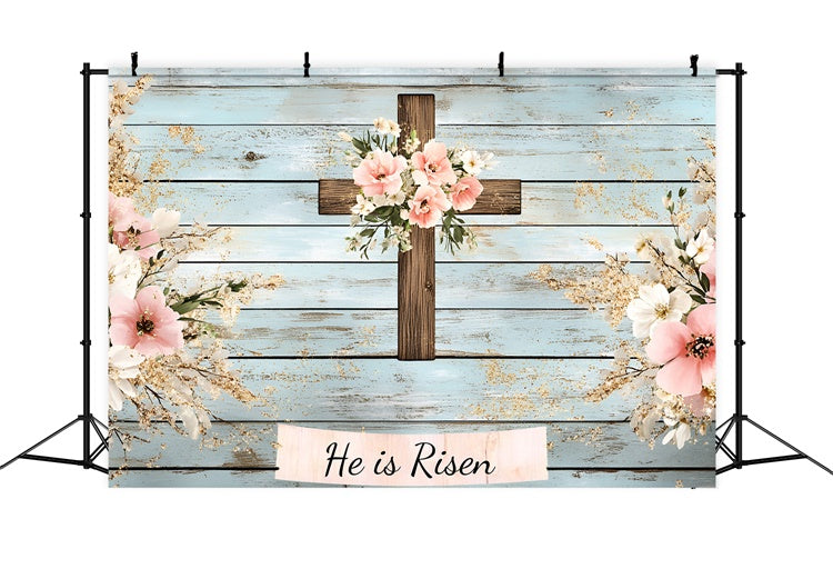 Easter Picture Backdrops Rustic Wooden Cross Floral Backdrop CSH2-108