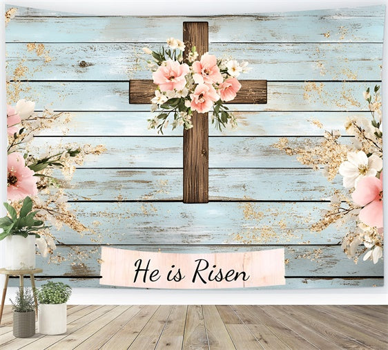 Easter Picture Backdrops Rustic Wooden Cross Floral Backdrop CSH2-108