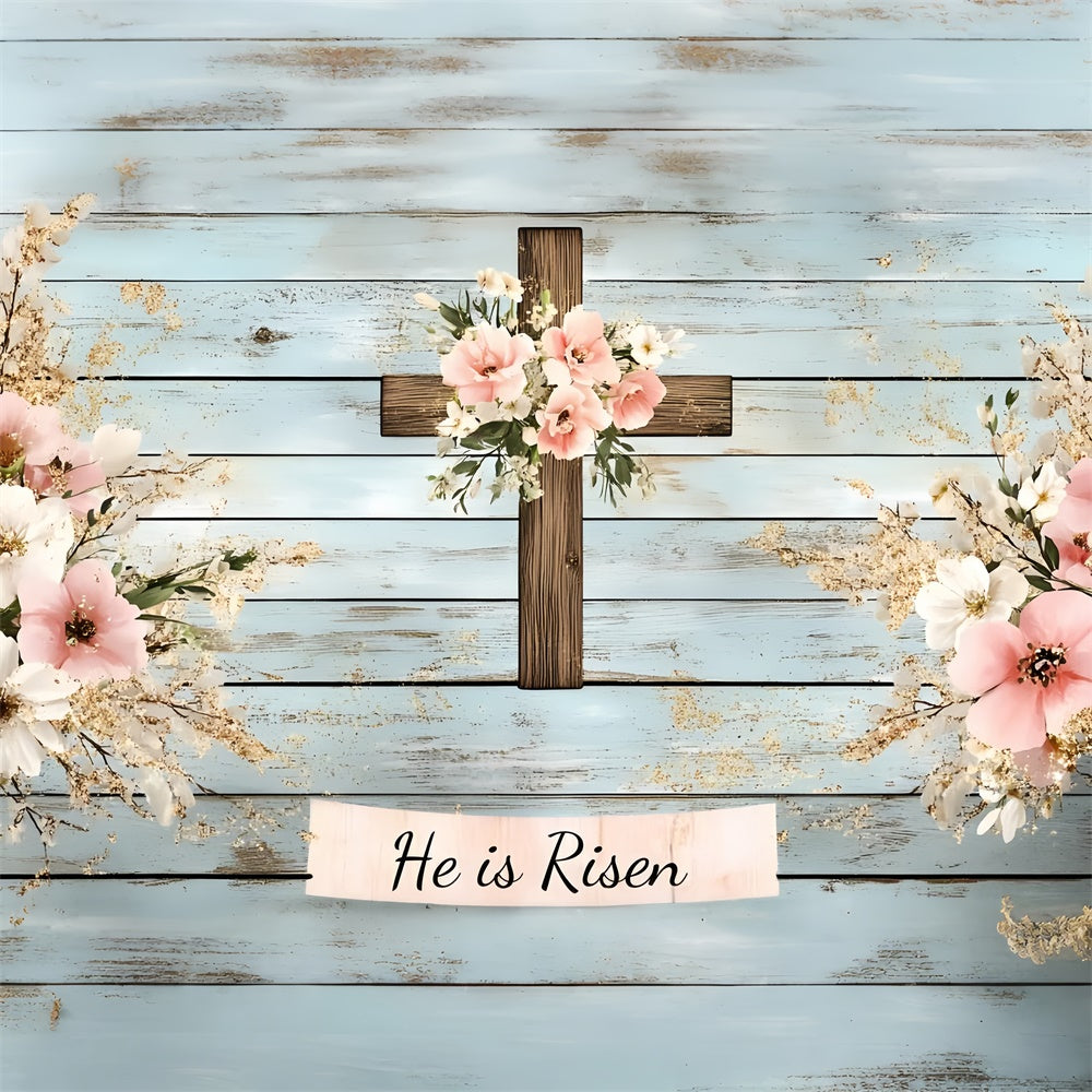 Easter Picture Backdrops Rustic Wooden Cross Floral Backdrop CSH2-108