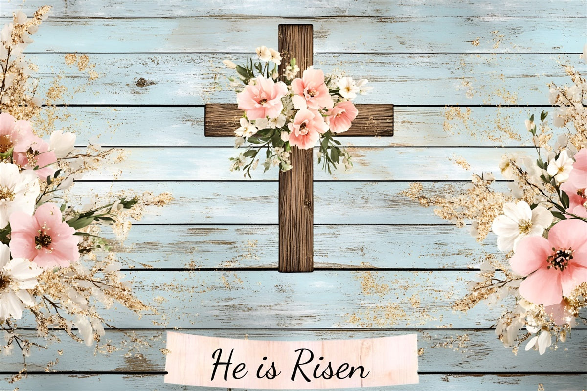 Easter Picture Backdrops Rustic Wooden Cross Floral Backdrop CSH2-108