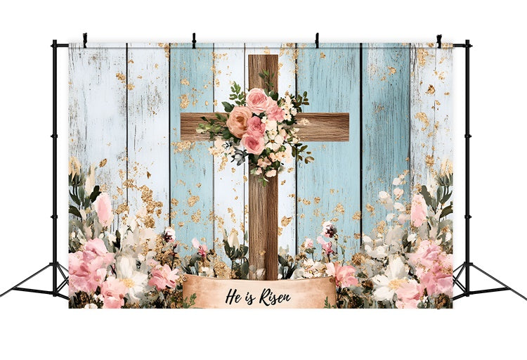 Easter Backdrops For Photography Pink Floral Wood Cross Backdrop CSH2-109