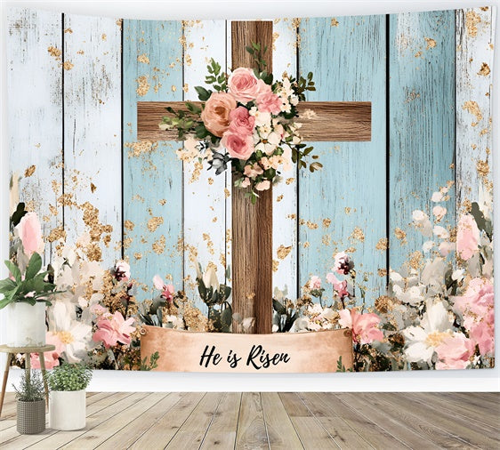 Easter Backdrops For Photography Pink Floral Wood Cross Backdrop CSH2-109