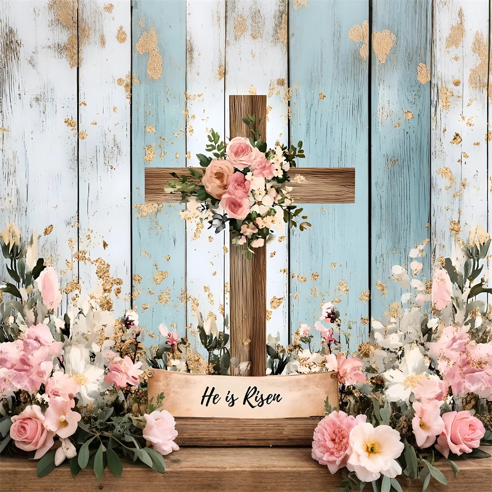 Easter Backdrops For Photography Pink Floral Wood Cross Backdrop CSH2-109