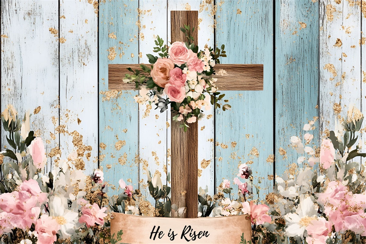 Easter Backdrops For Photography Pink Floral Wood Cross Backdrop CSH2-109