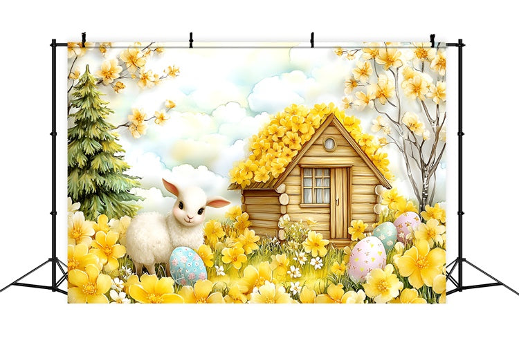 Easter Backdrop Happy Lamb Yellow Blossom Garden Backdrop CSH2-11