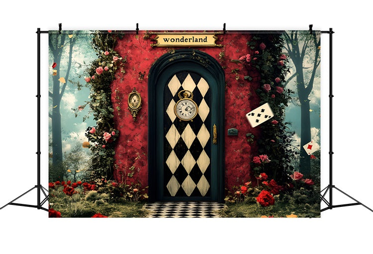 Easter Backdrop Mystical Checkered Door Wonderland Backdrop CSH2-111