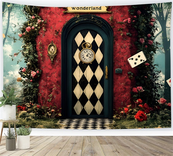 Easter Backdrop Mystical Checkered Door Wonderland Backdrop CSH2-111