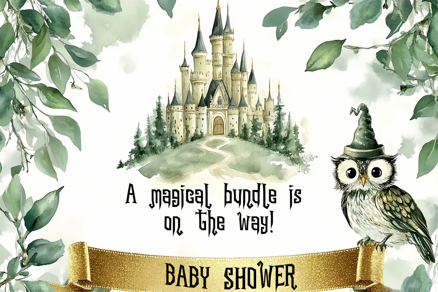 Owl Baby Shower Backdrop Enchanted Castle Forest Backdrop CSH2-113